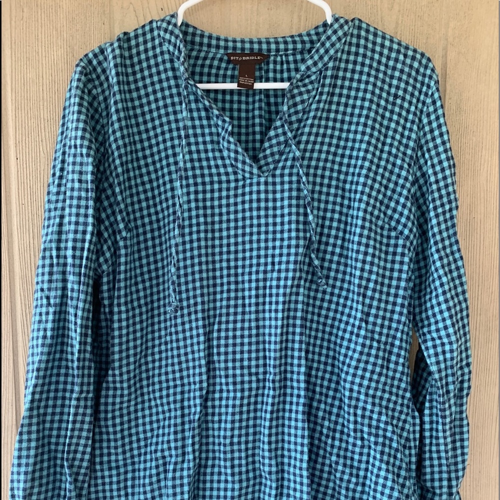 Bit & Bridle Western Flannel Black & Teal Sz L